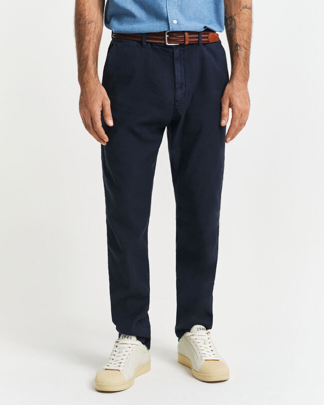 Pantaloni chino in lino e cotone slim fit