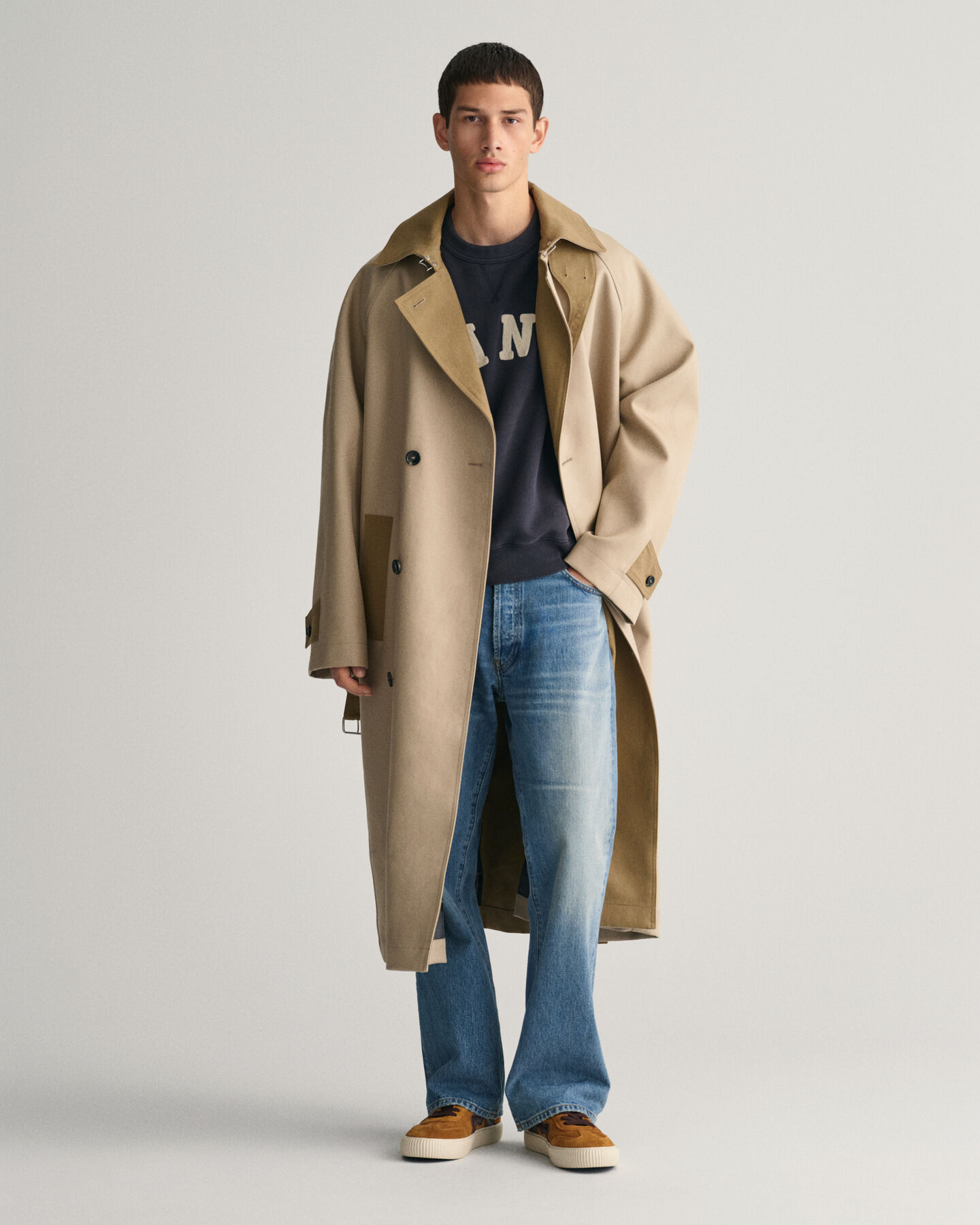 Trench lungo in cotone pesante