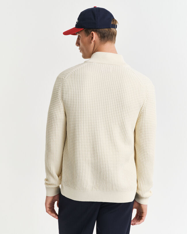 Cardigan con zip in cotone testurizzato