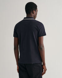 Polo in piqu&eacute; a righe con colletto a contrasto