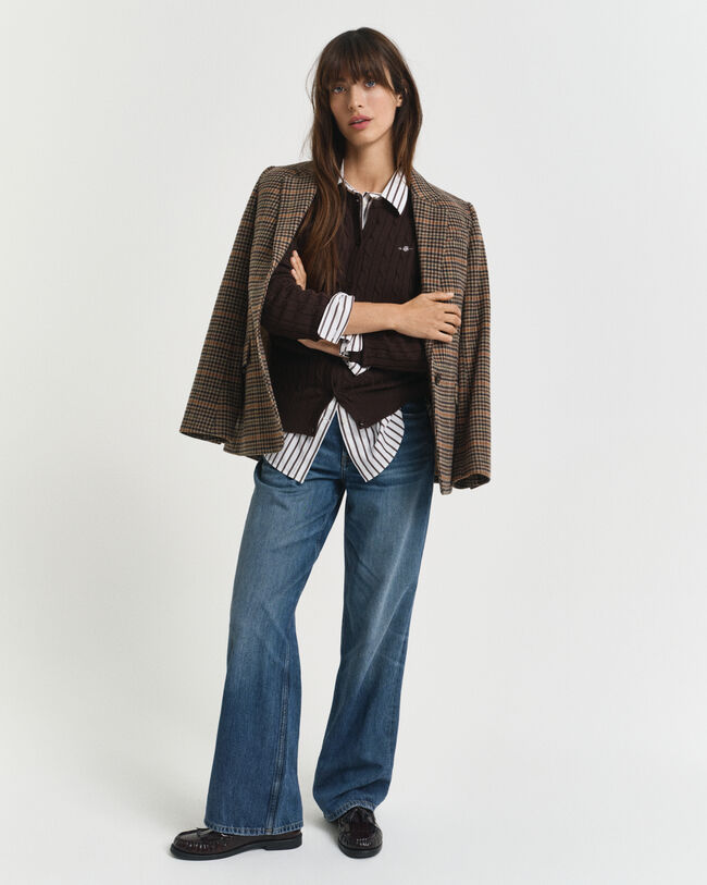 Cardigan in maglia di cotone elasticizzato a trecce