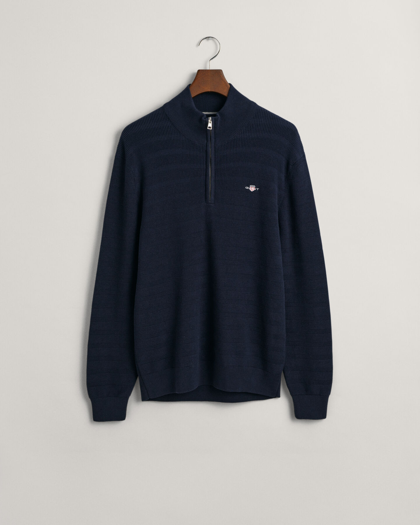 Maglia a righe in cotone testurizzato con zip corta