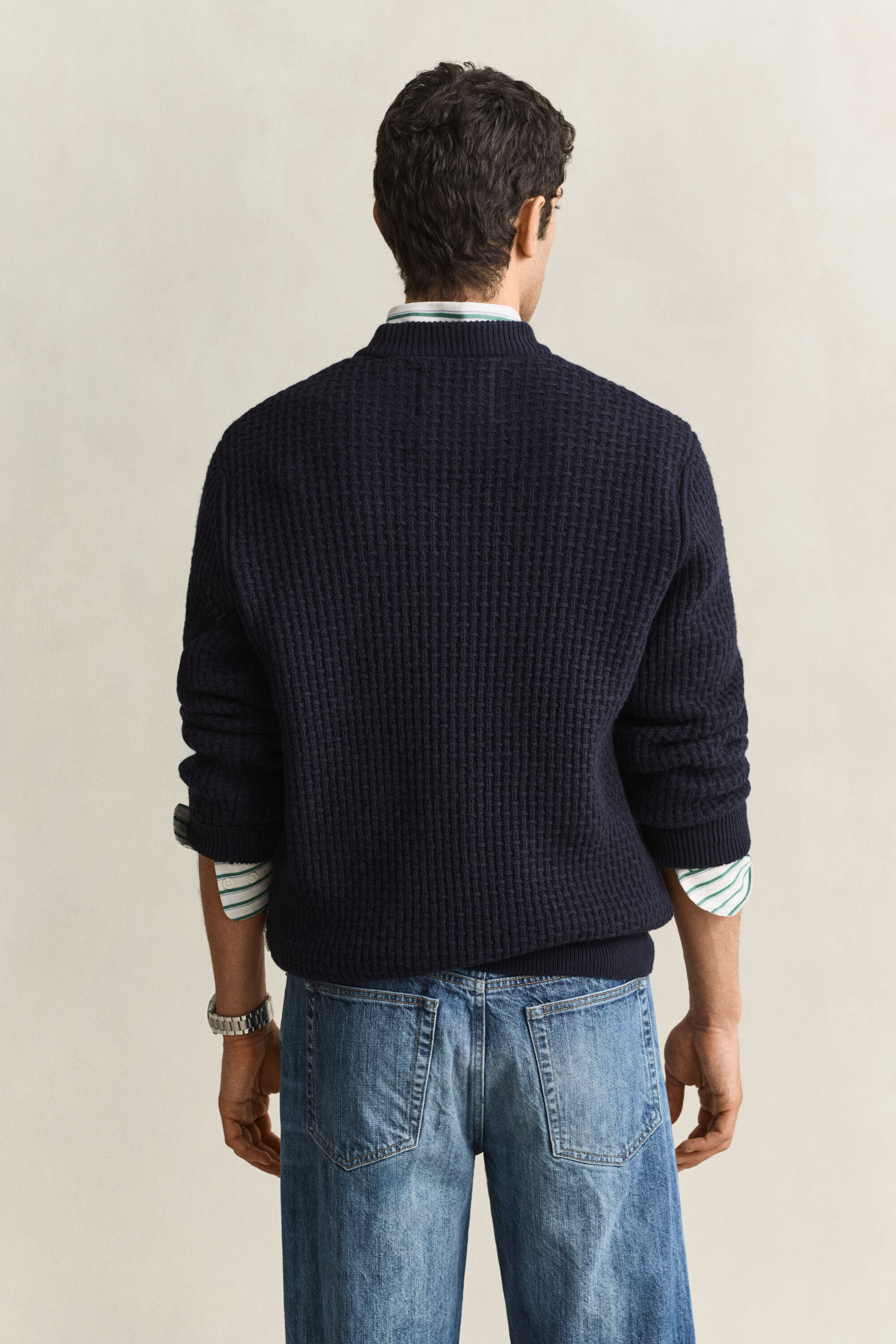 Maglia in cotone e lana testurizzata con finto collo alto