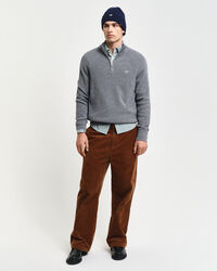 Maglia con zip corta in cotone e lana a coste