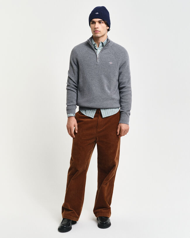 Maglia con zip corta in cotone e lana a coste