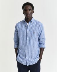 Camicia in misto cotone-lino a righe regular fit