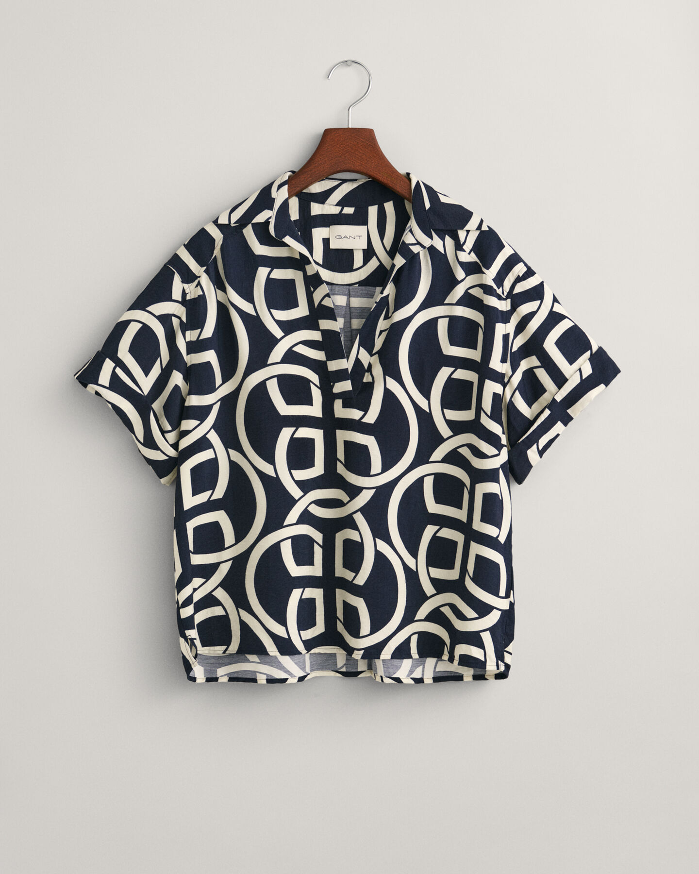 Camicia a maniche corte Popover di lino con stampa Monogram Print relaxed fit