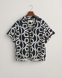 Camicia a maniche corte Popover di lino con stampa Monogram Print relaxed fit