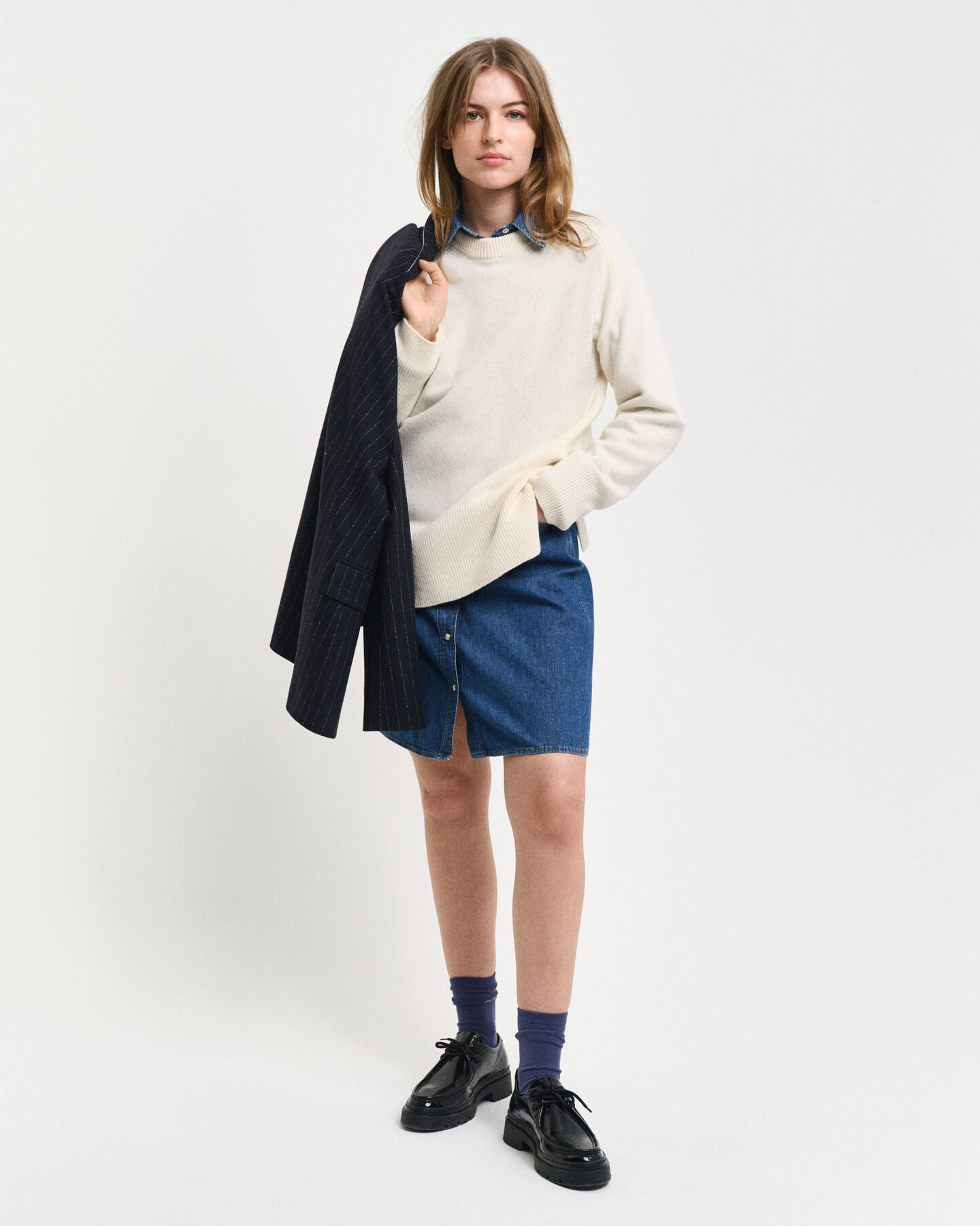 Maglia girocollo con dettaglio con motivo a spina di pesce