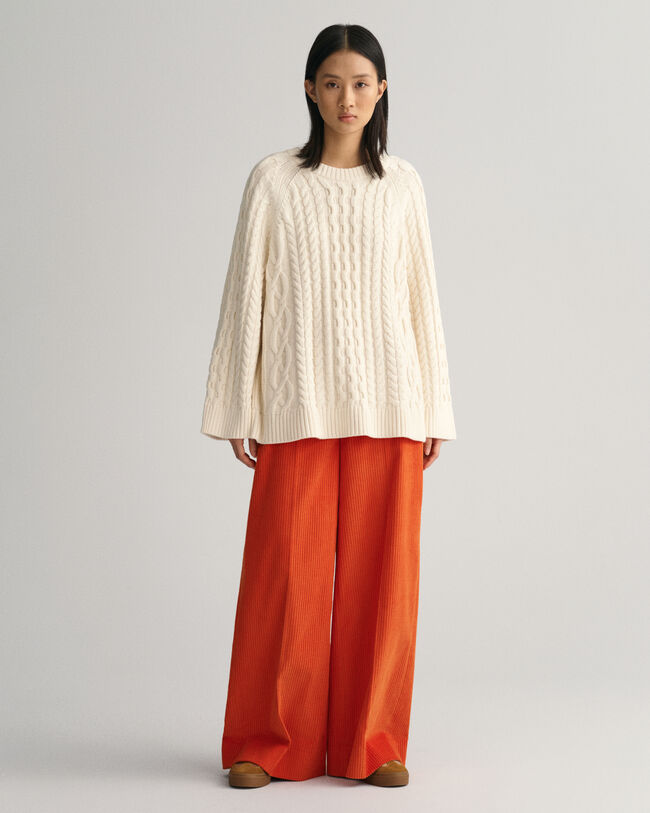 Pantaloni in velluto a coste a gamba larga e vita alta