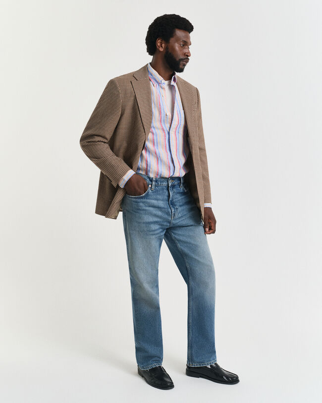 Camicia di lino multicolore a righe regular fit