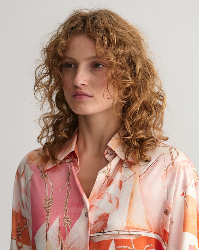 Camicia di seta con stampa Sailing relaxed fit