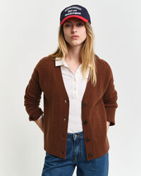 Cardigan con scollo a V e motivo a spina di pesce