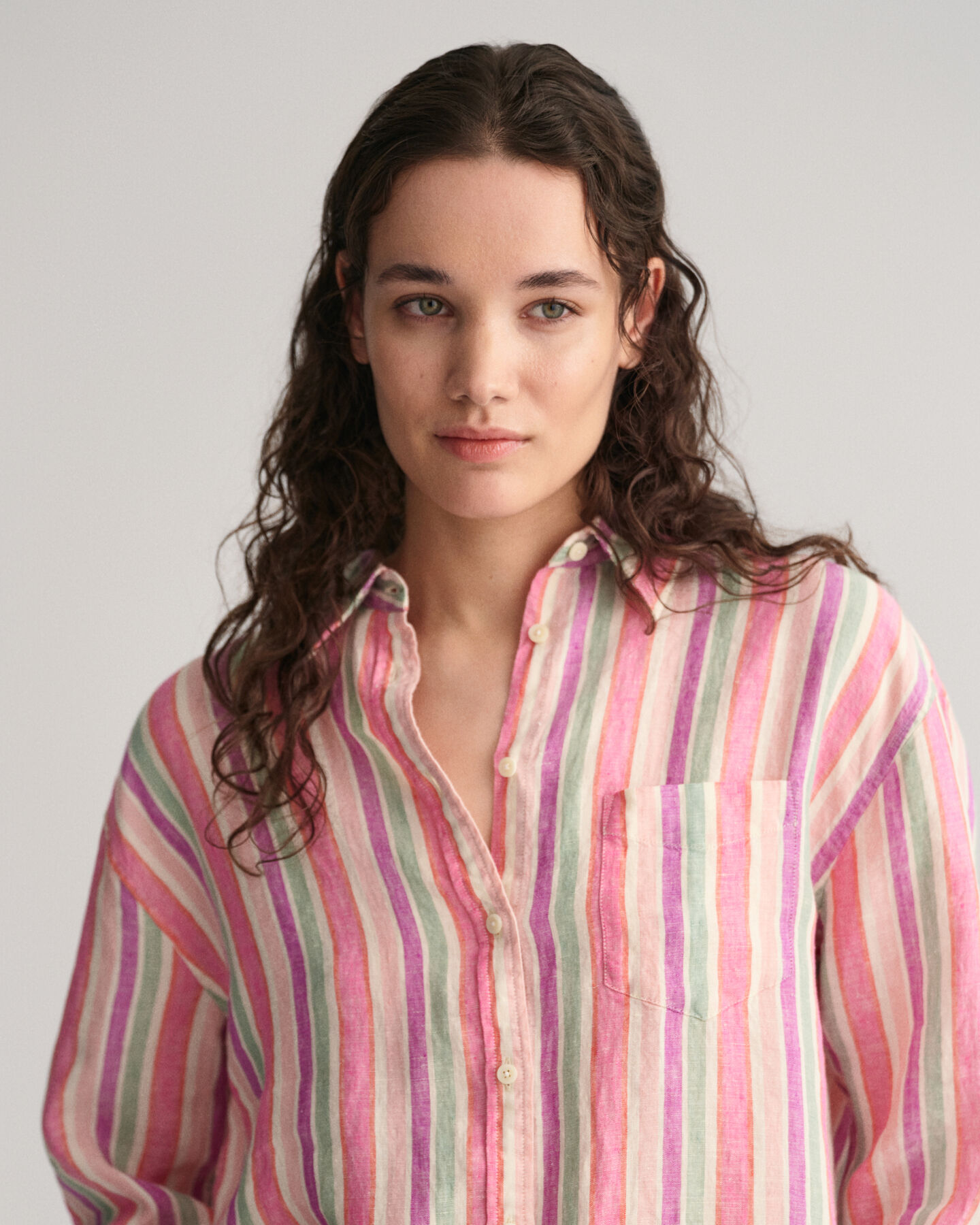 Camicia multi righe in lino relaxed fit