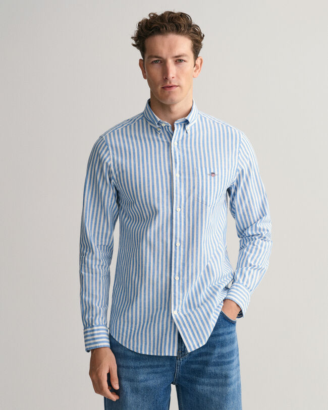 Camicia in misto cotone-lino a righe regular fit