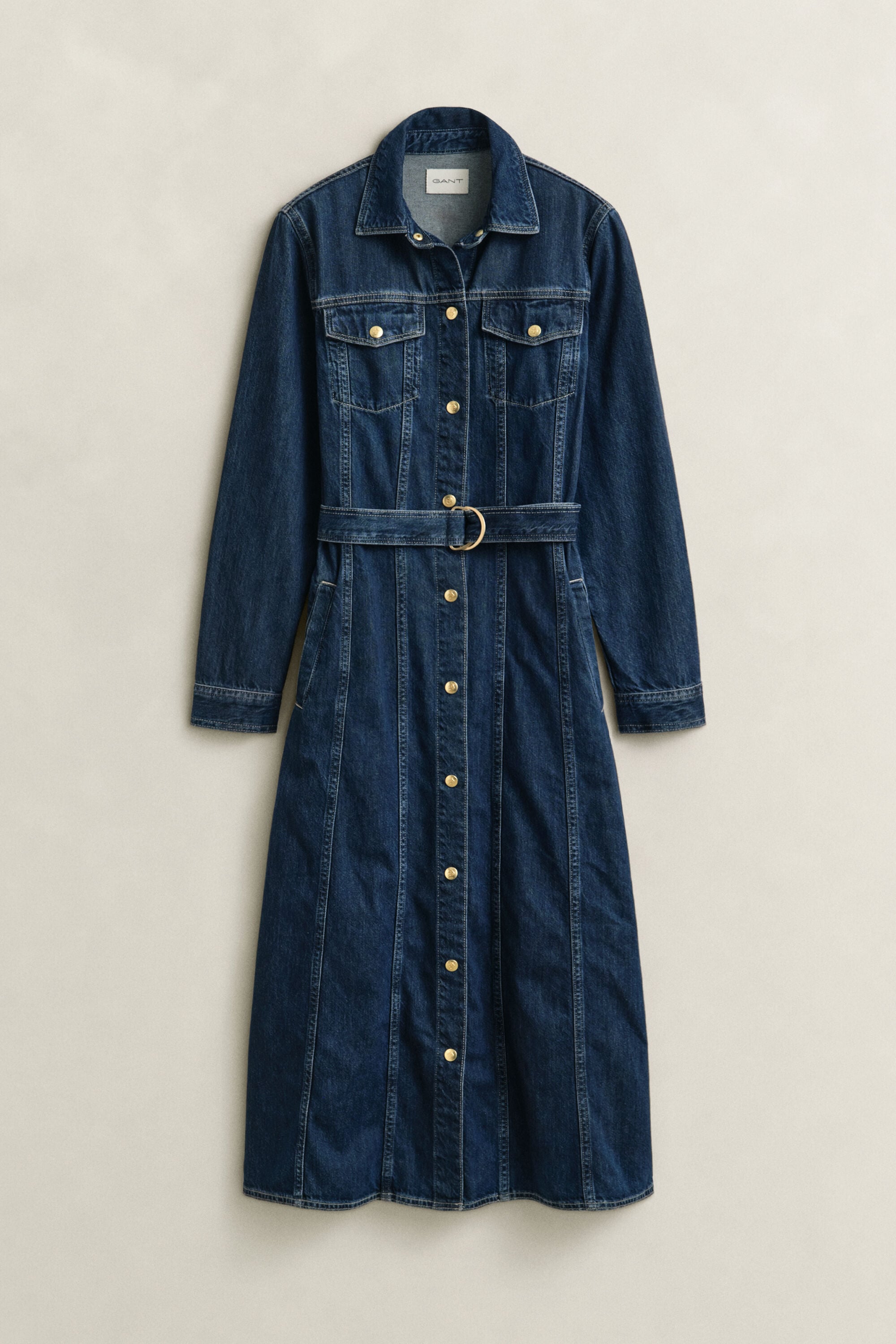 Abito midi in denim con cintura