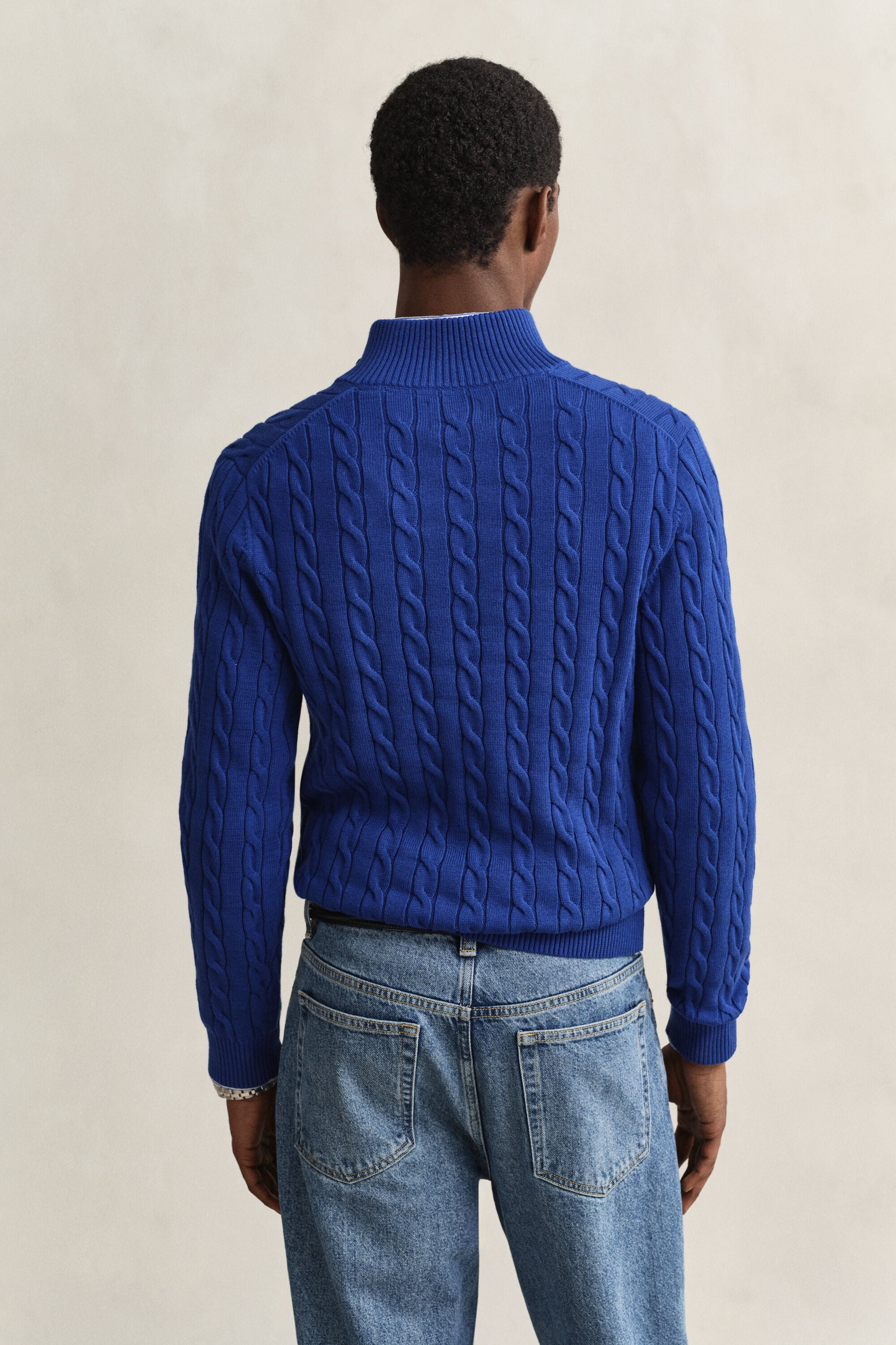 Maglia con zip corta in cotone a trecce