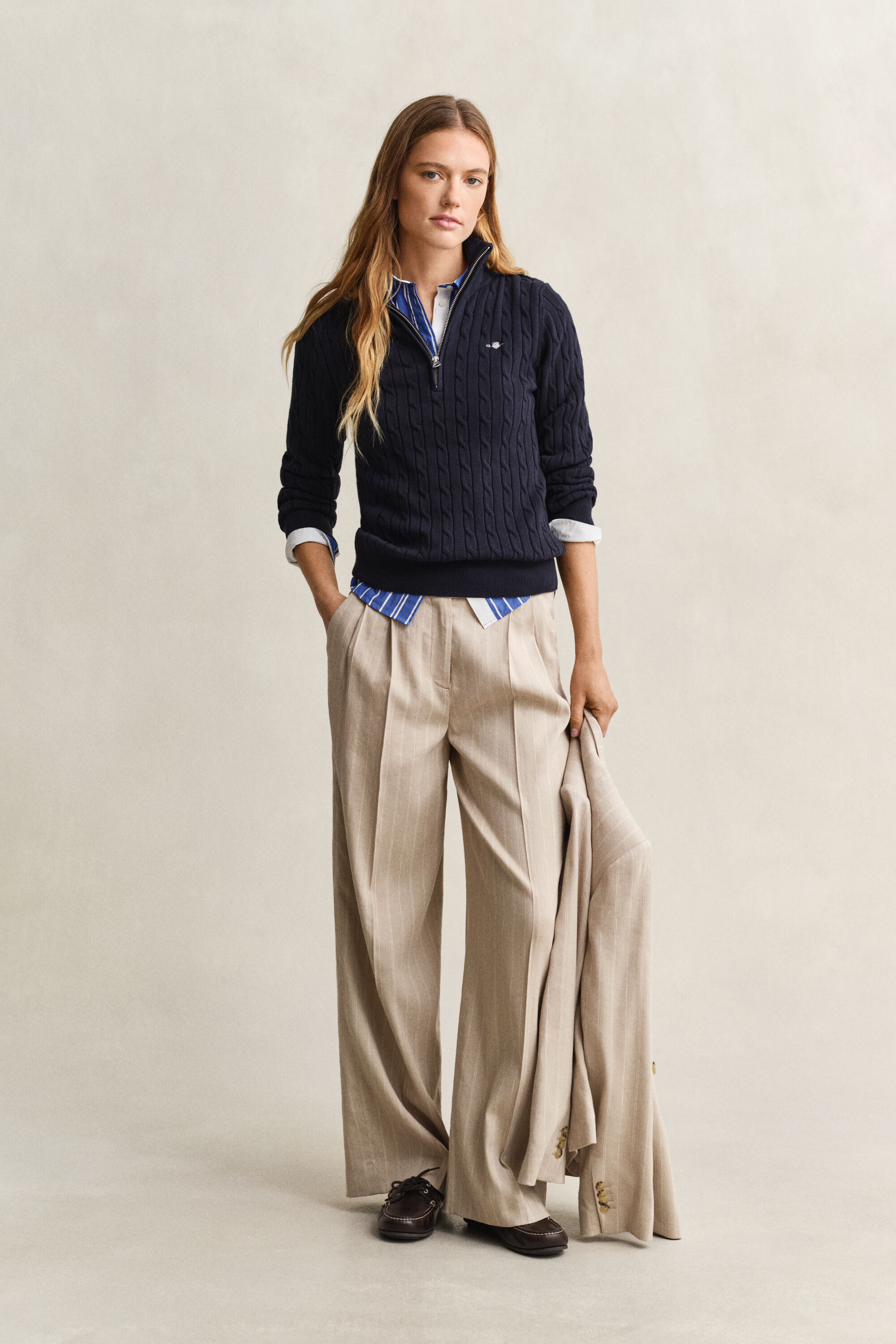 Maglia con zip corta a trecce