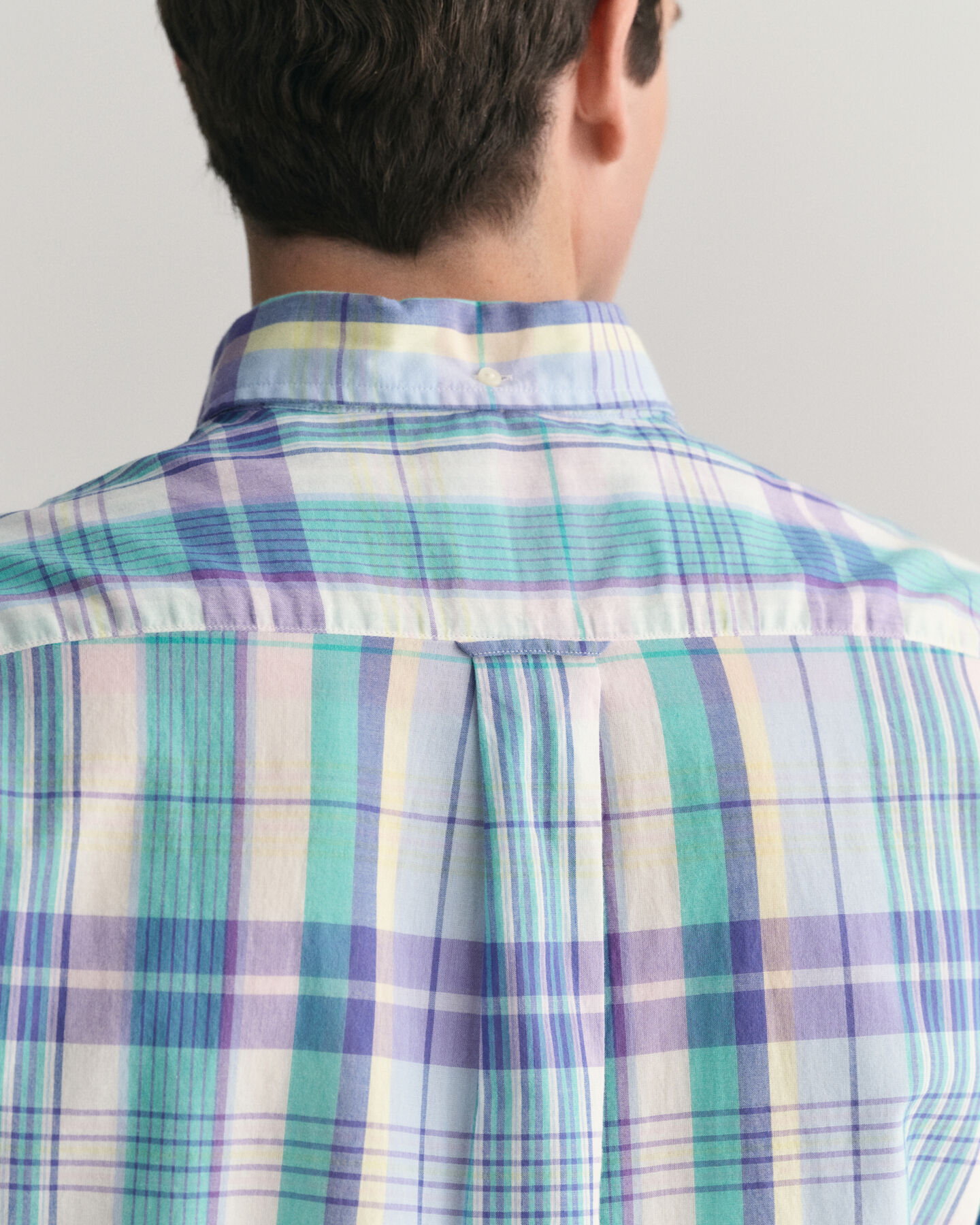 Camicia di lino colorata madras a maniche corte regular fit