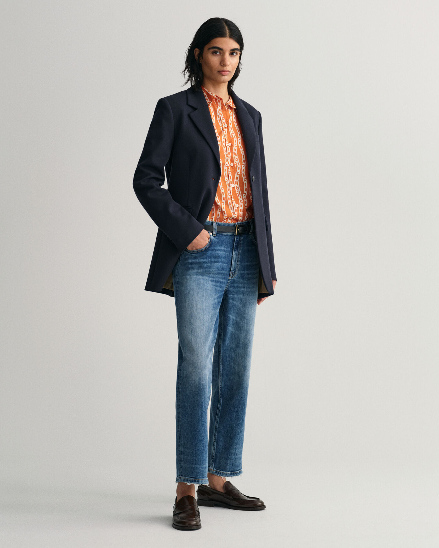 Camicia in voile di cotone con stampa a catena regular fit