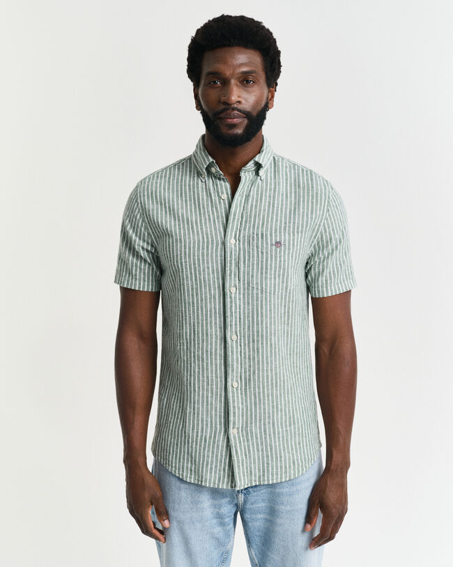 Camicia a maniche corte in misto cotone-lino regular fit