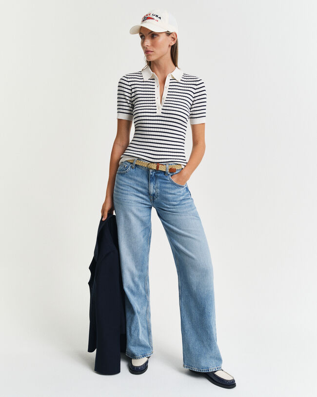 Rugger maniche corte a righe in maglia a coste