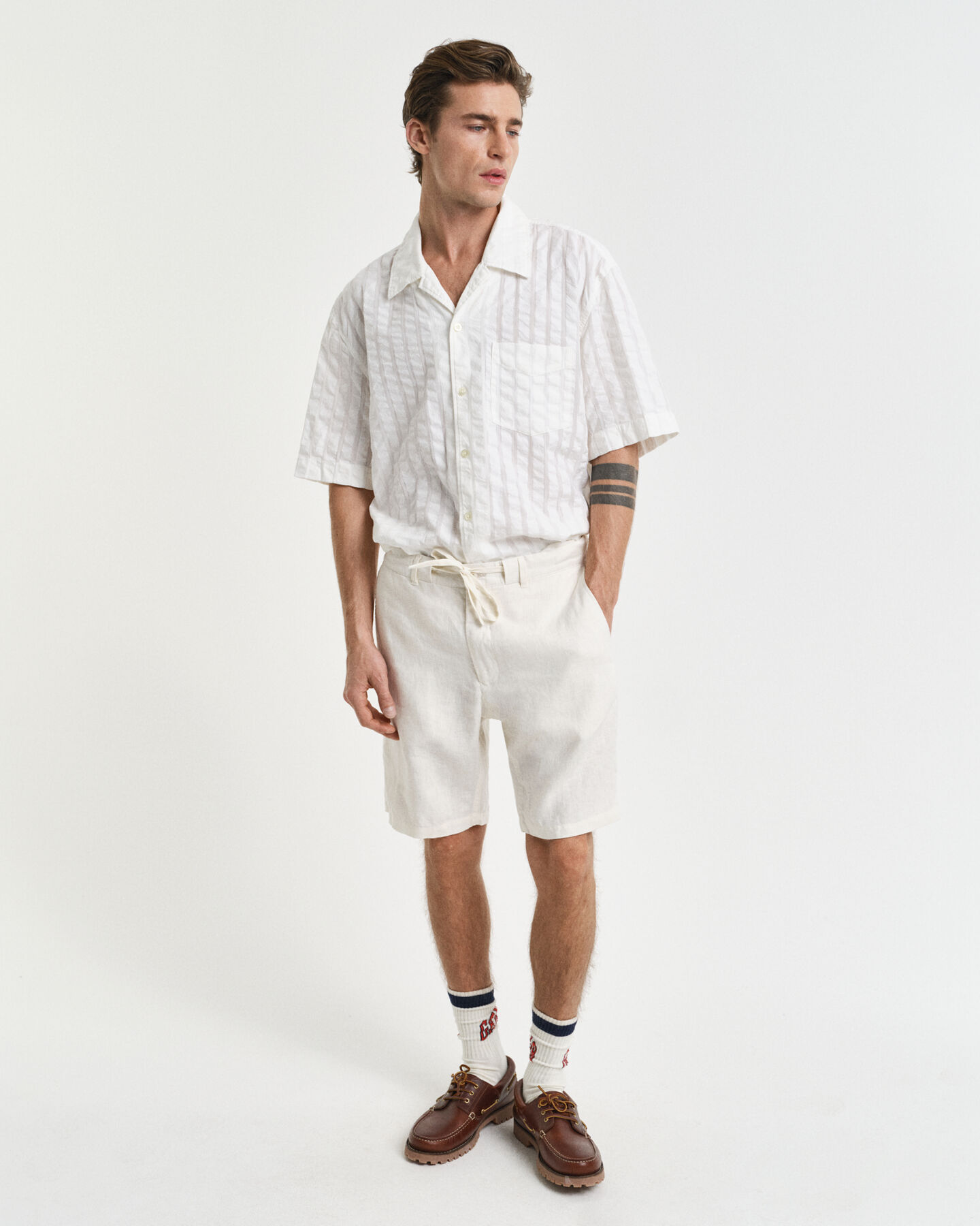 Pantaloncini con coulisse in lino relaxed fit