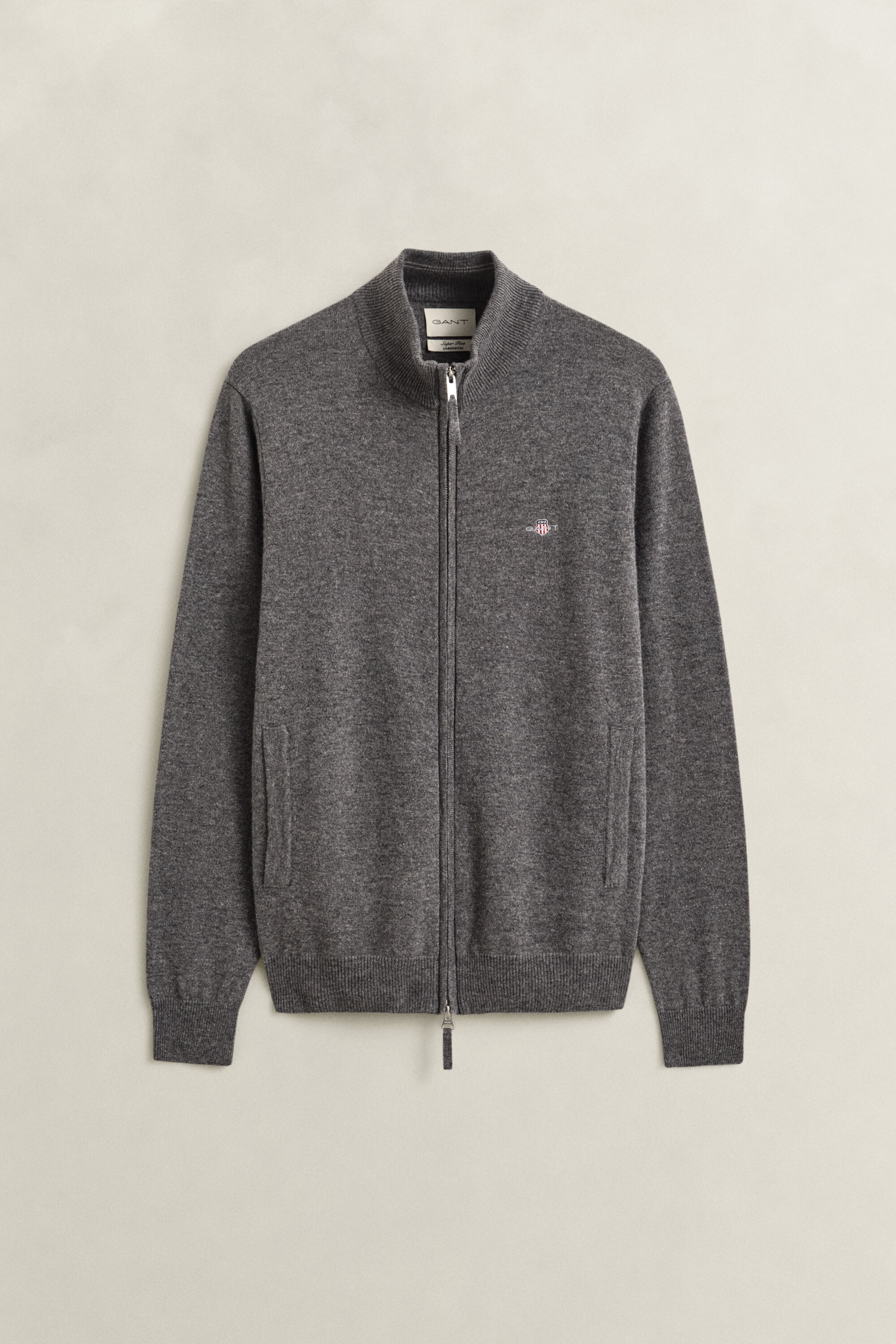 Cardigan con zip in lana d’agnello