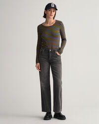 T-shirt a coste e righe con maniche lunghe