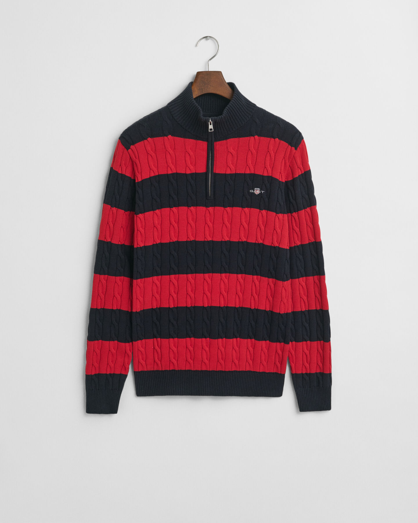 Maglia a righe in cotone a trecce con zip corta