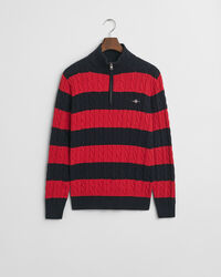 Maglia a righe in cotone a trecce con zip corta