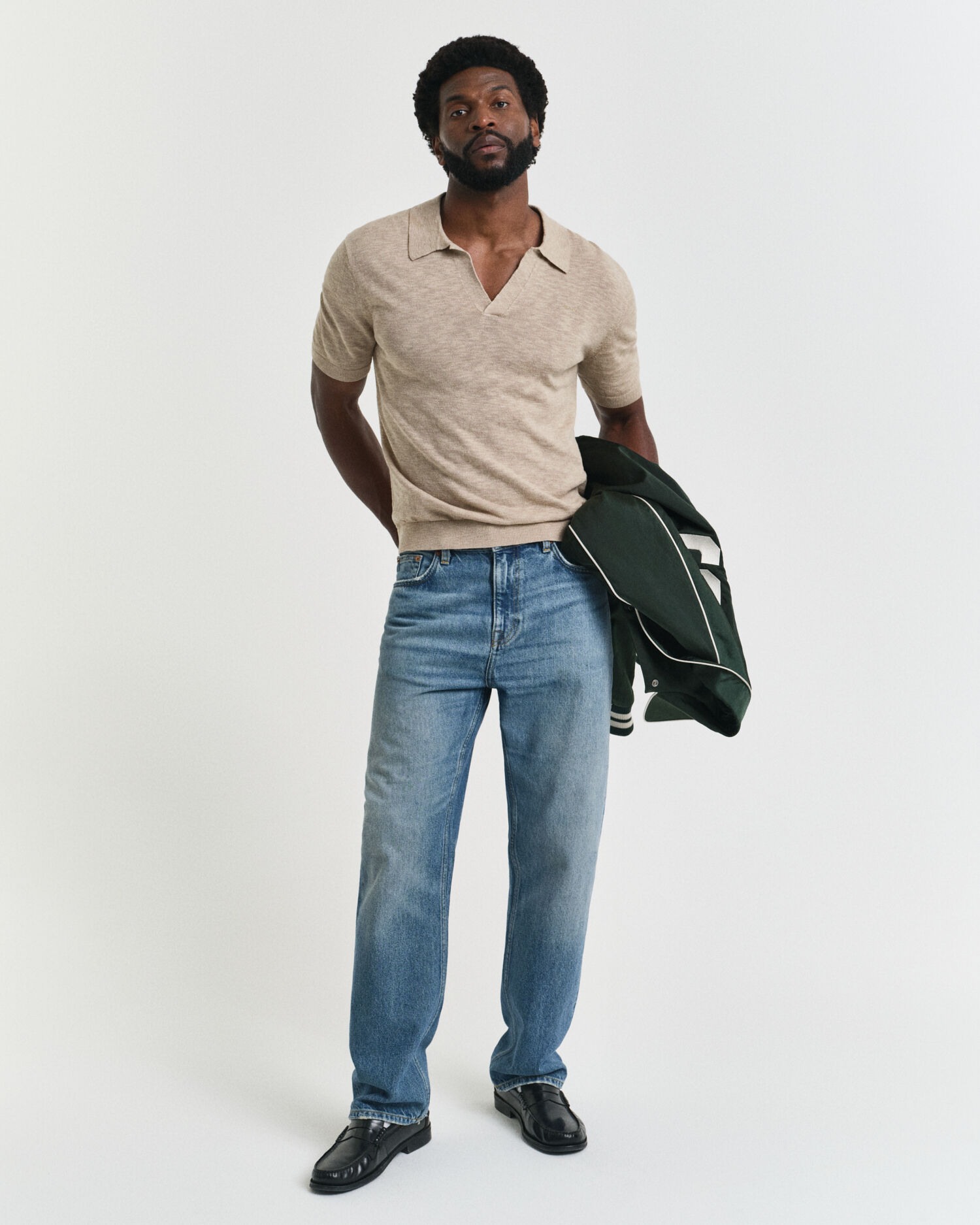 Polo a maniche corte in misto lino