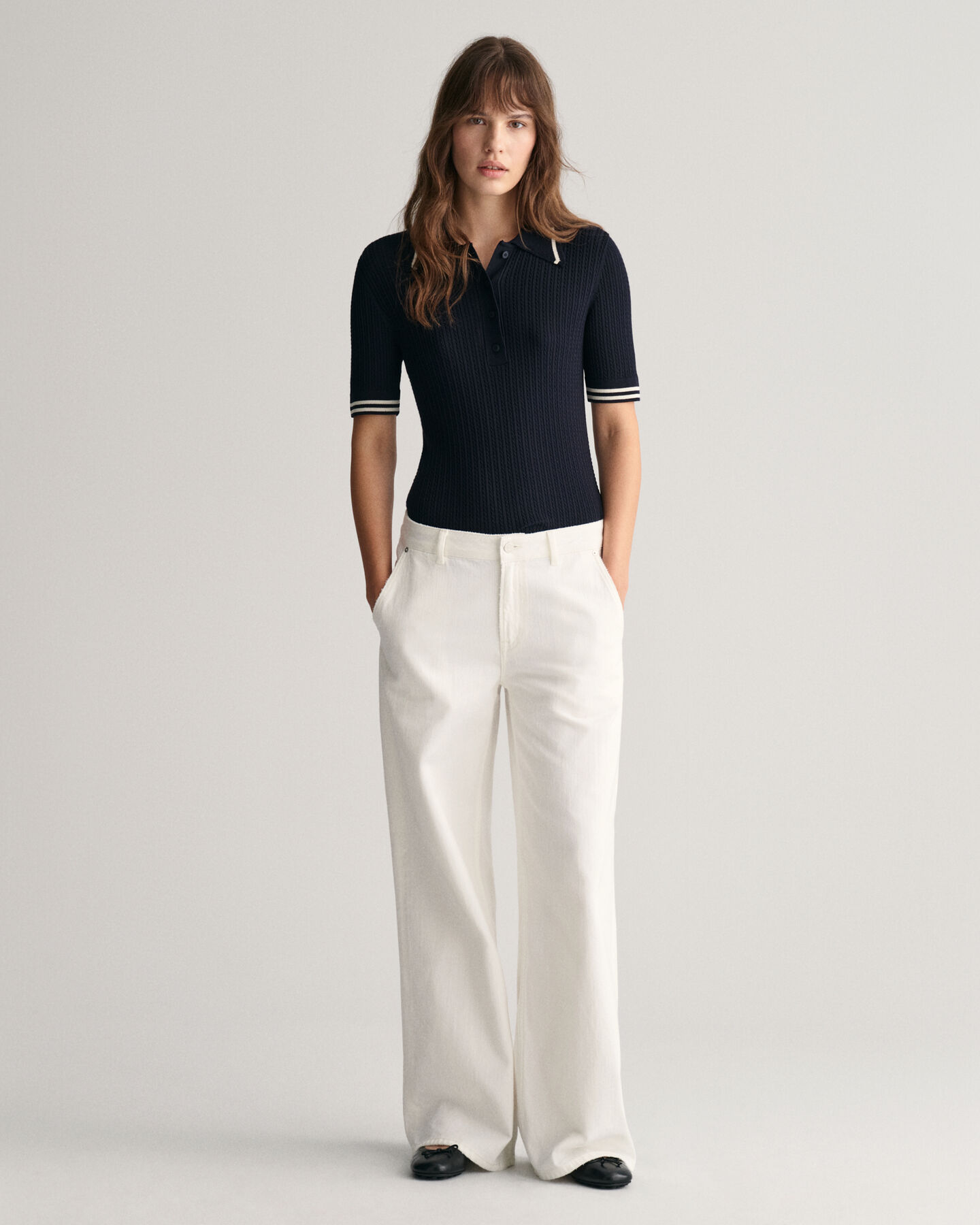 Polo in mini maglia a trecce