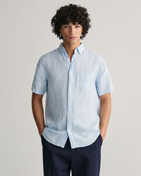 Camicia di lino maniche corte pied de poule regular fit