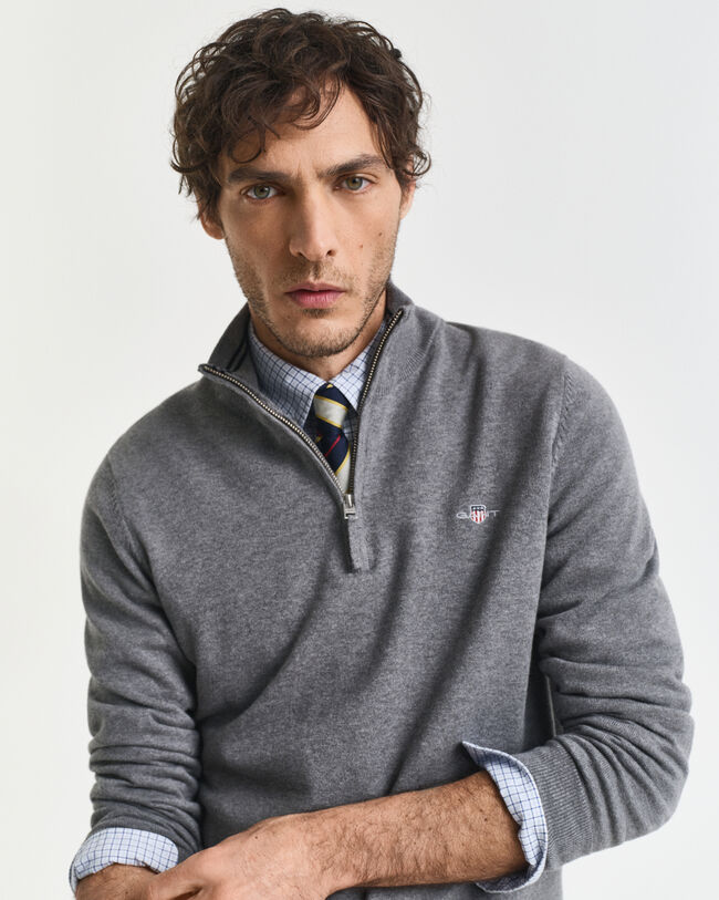 Maglia in cotone classico con zip corta