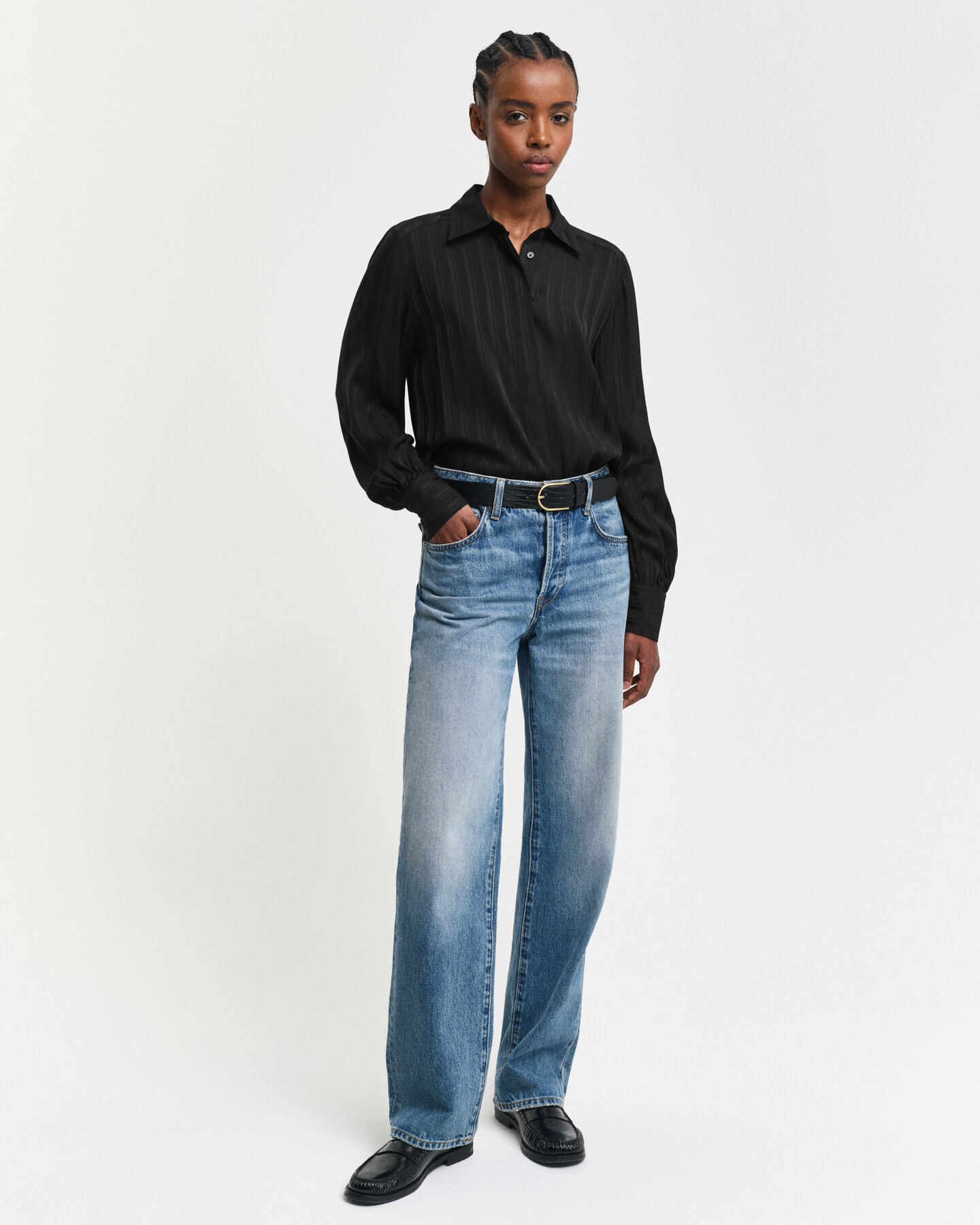 Camicia in raso a righe regular fit