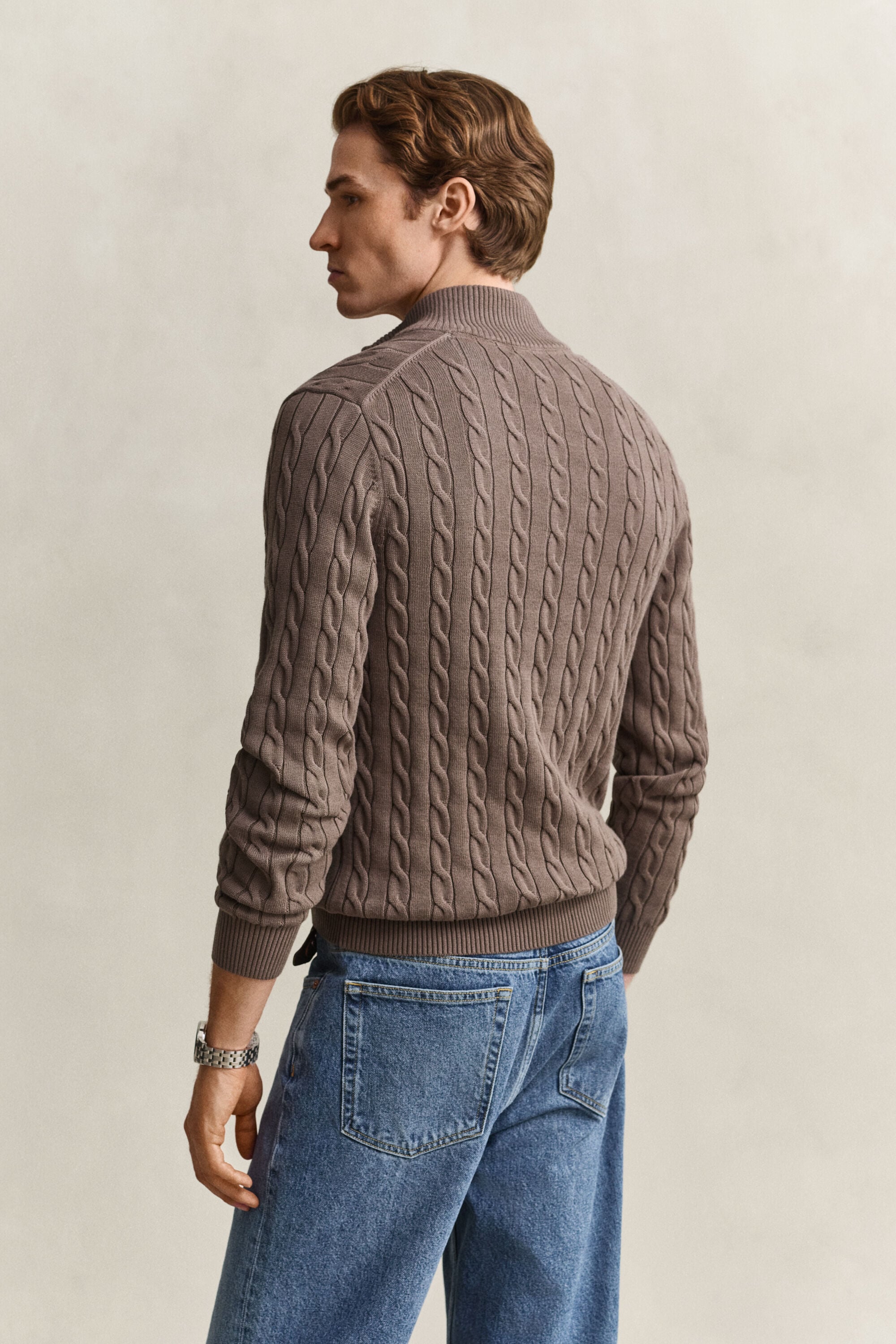 Maglia con zip corta in cotone a trecce