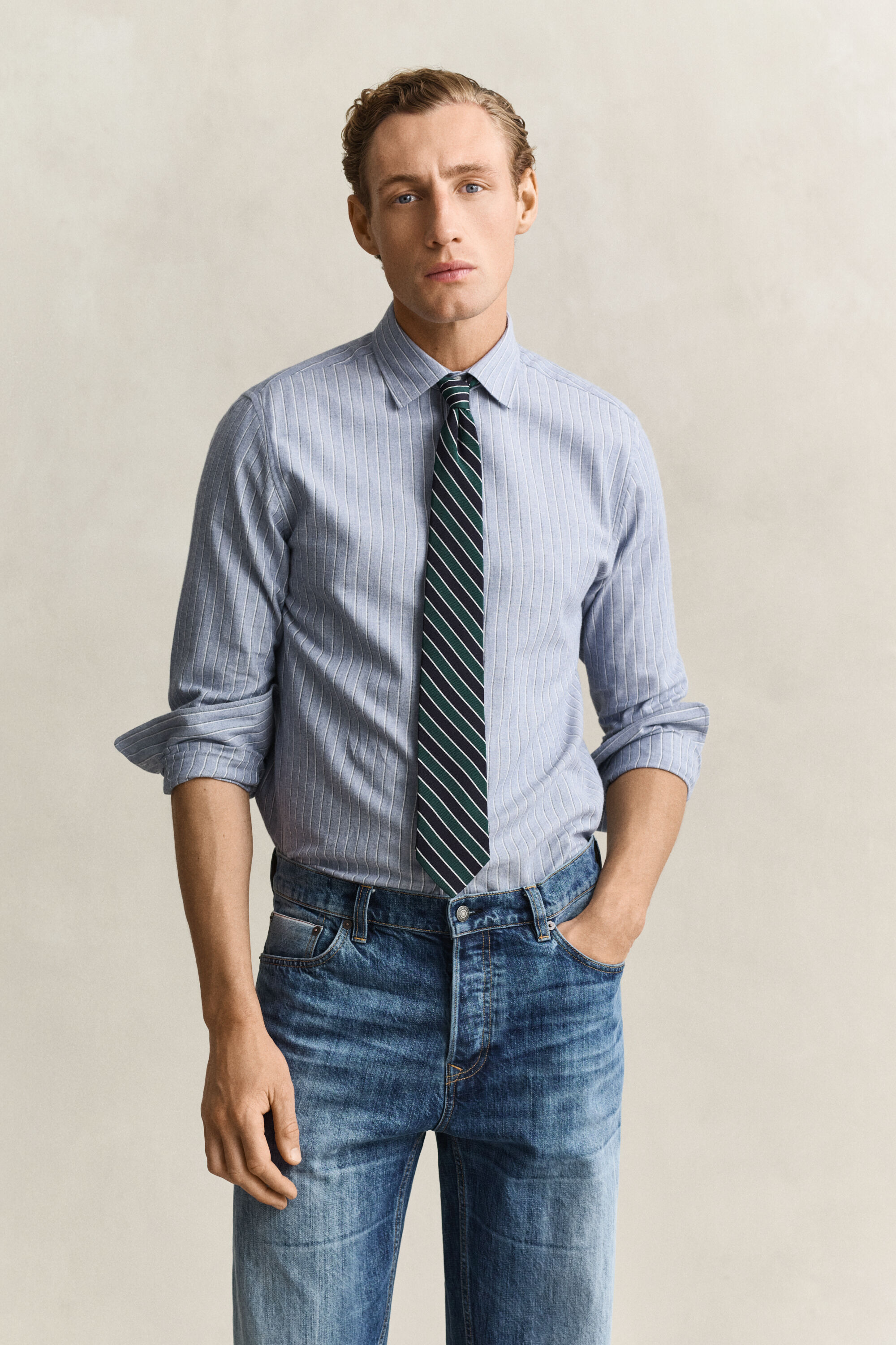 Camicia in flanella mélange a righe