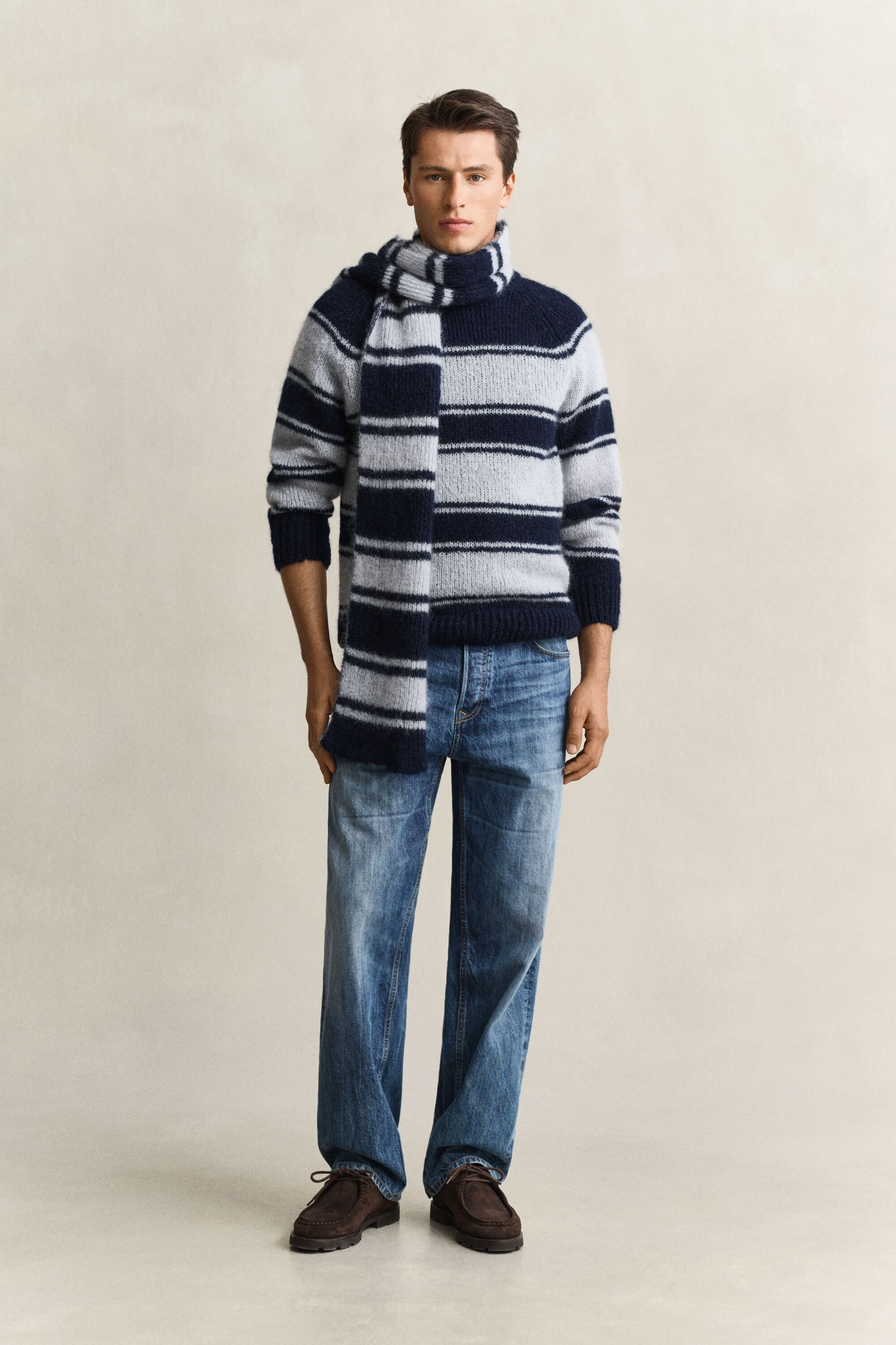 Maglia girocollo a righe in misto mohair