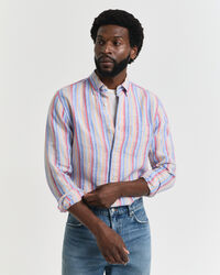 Camicia di lino multicolore a righe regular fit