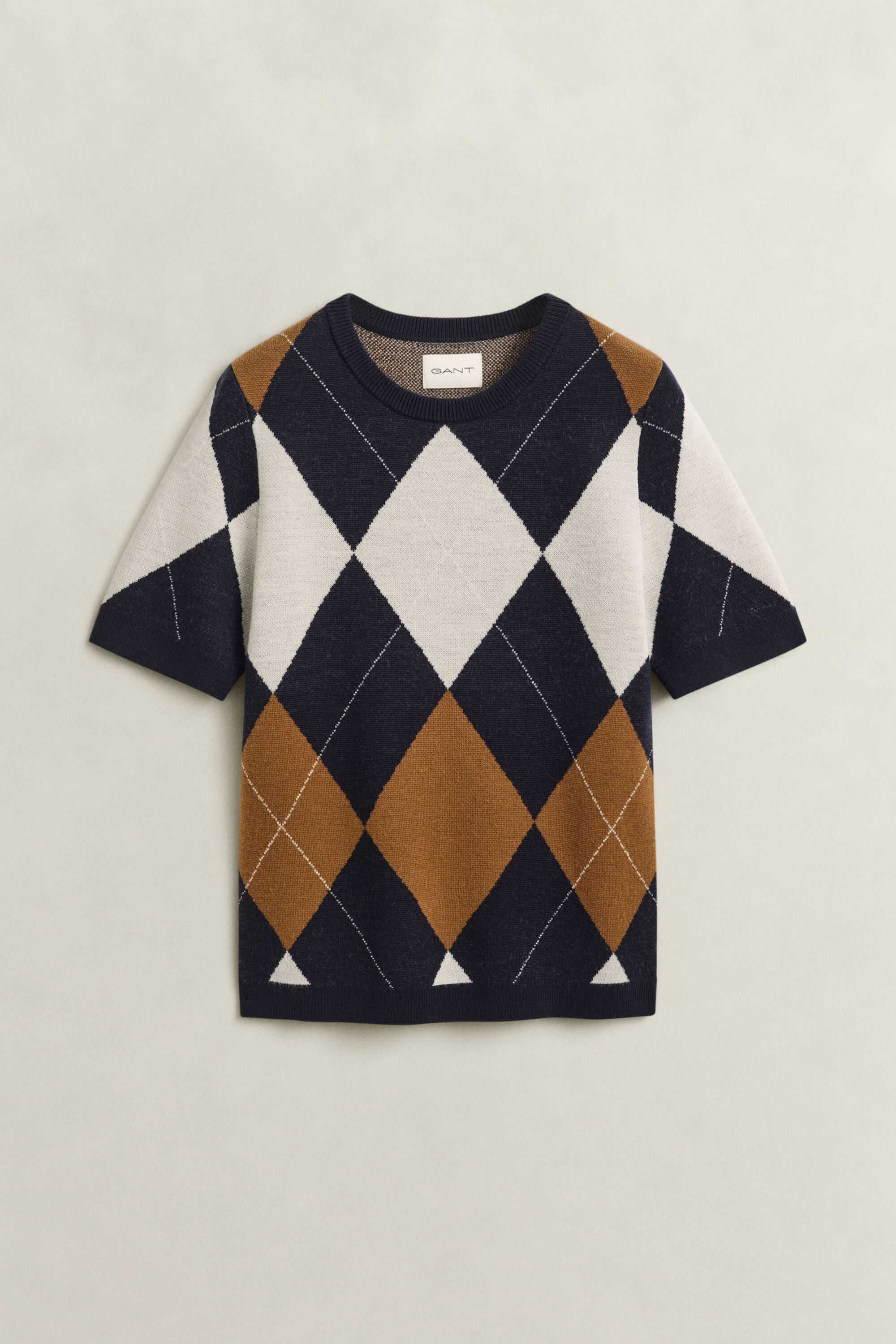 Maglia a maniche corte in lana con motivo a rombi