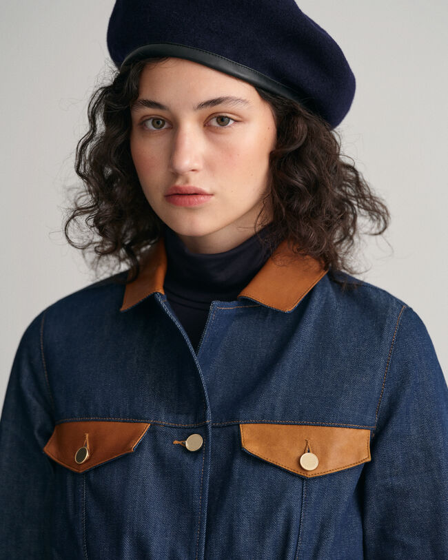 Giacca denim con dettagli in pelle