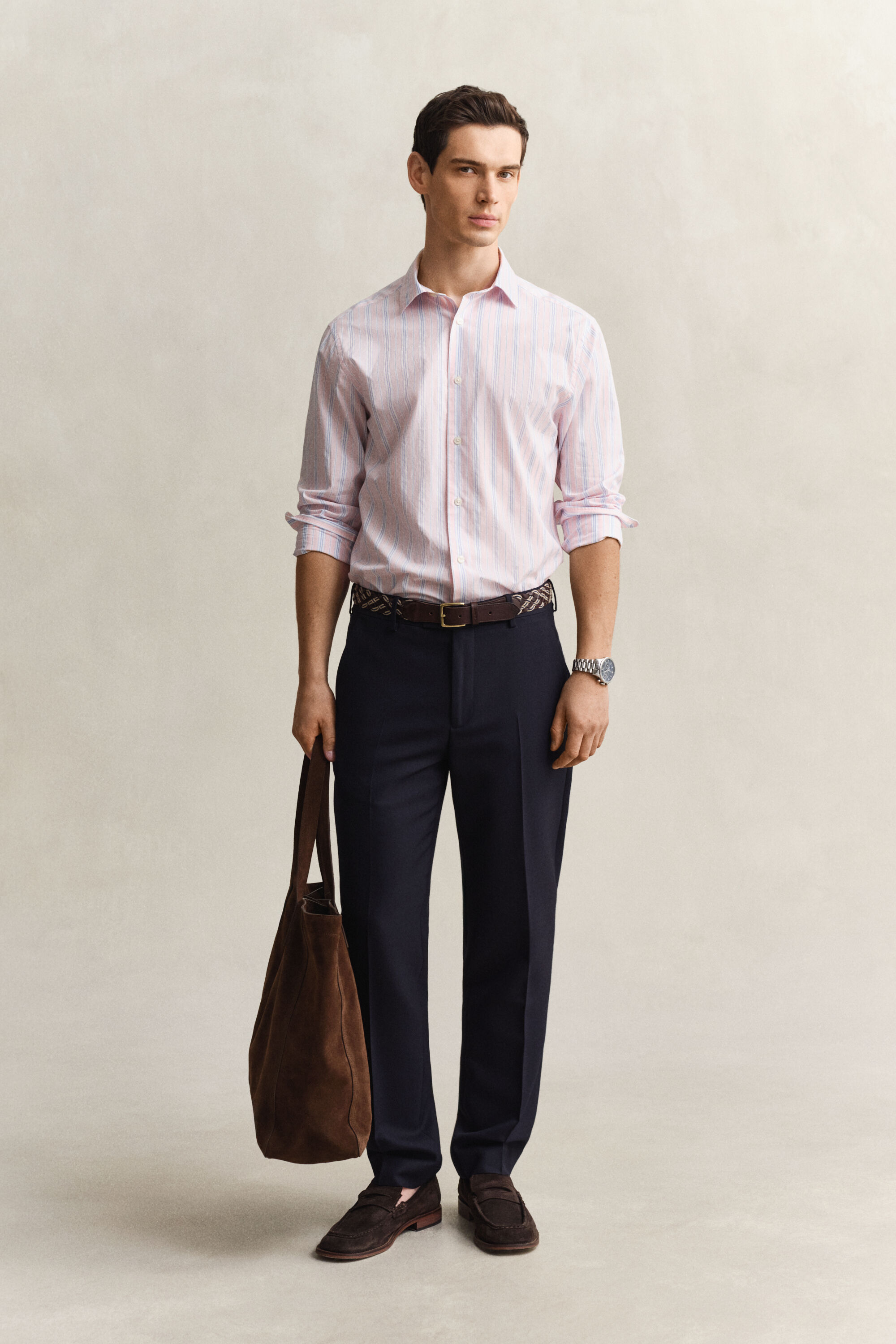 Camicia a righe in tessuto a spina di pesce regular fit