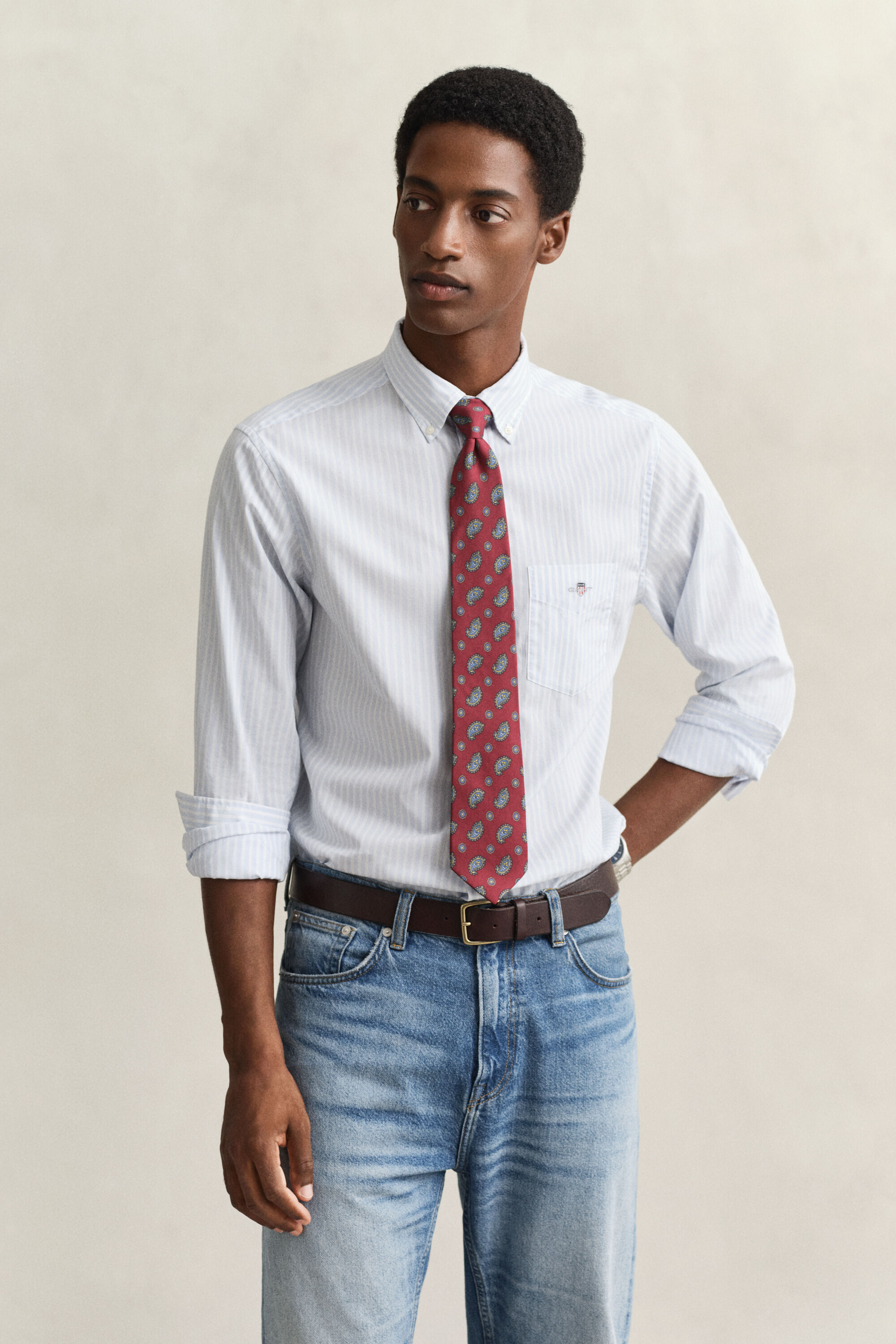 Camicia classica in popeline a righe