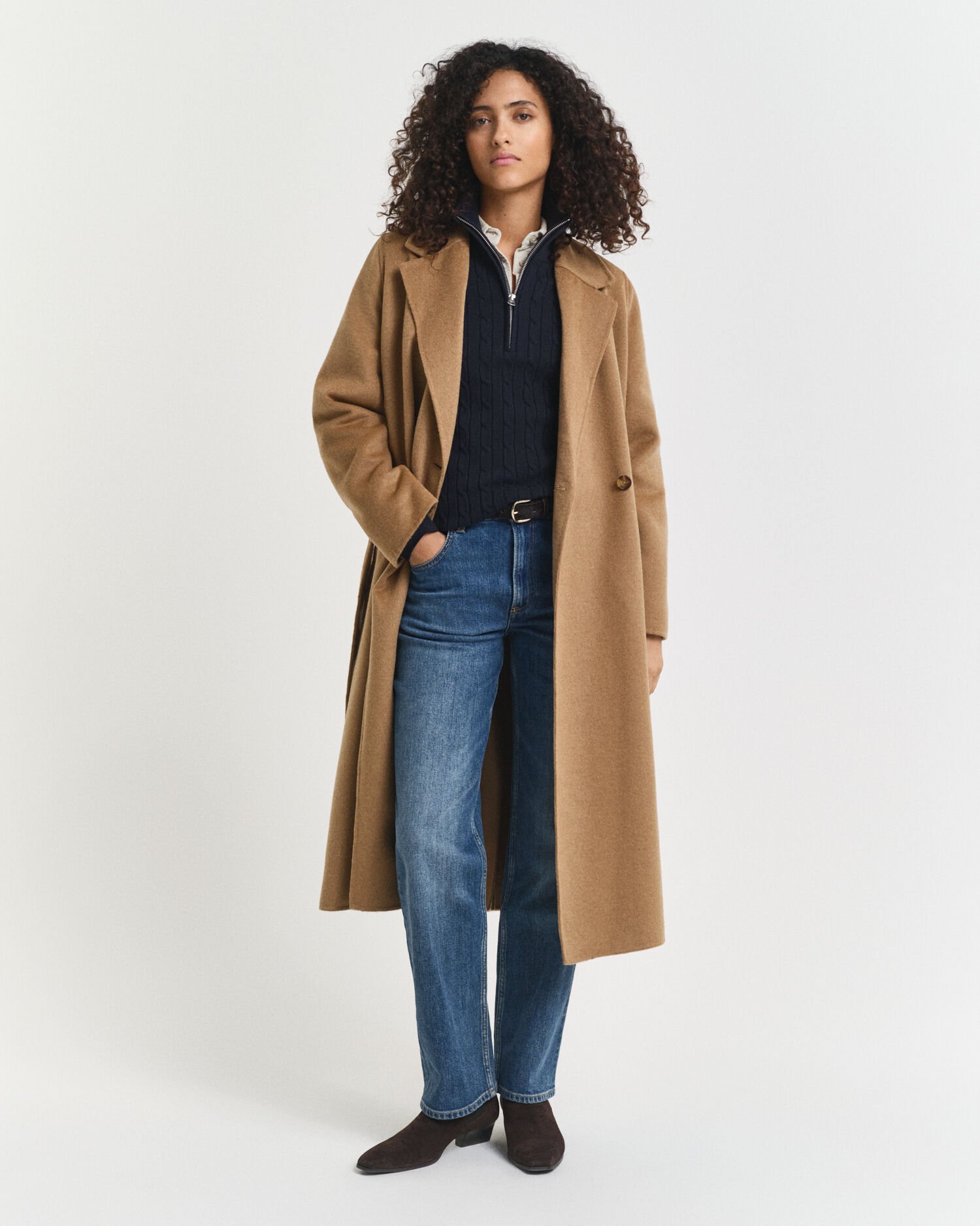 Maglia con zip corta in cotone elasticizzato a trecce