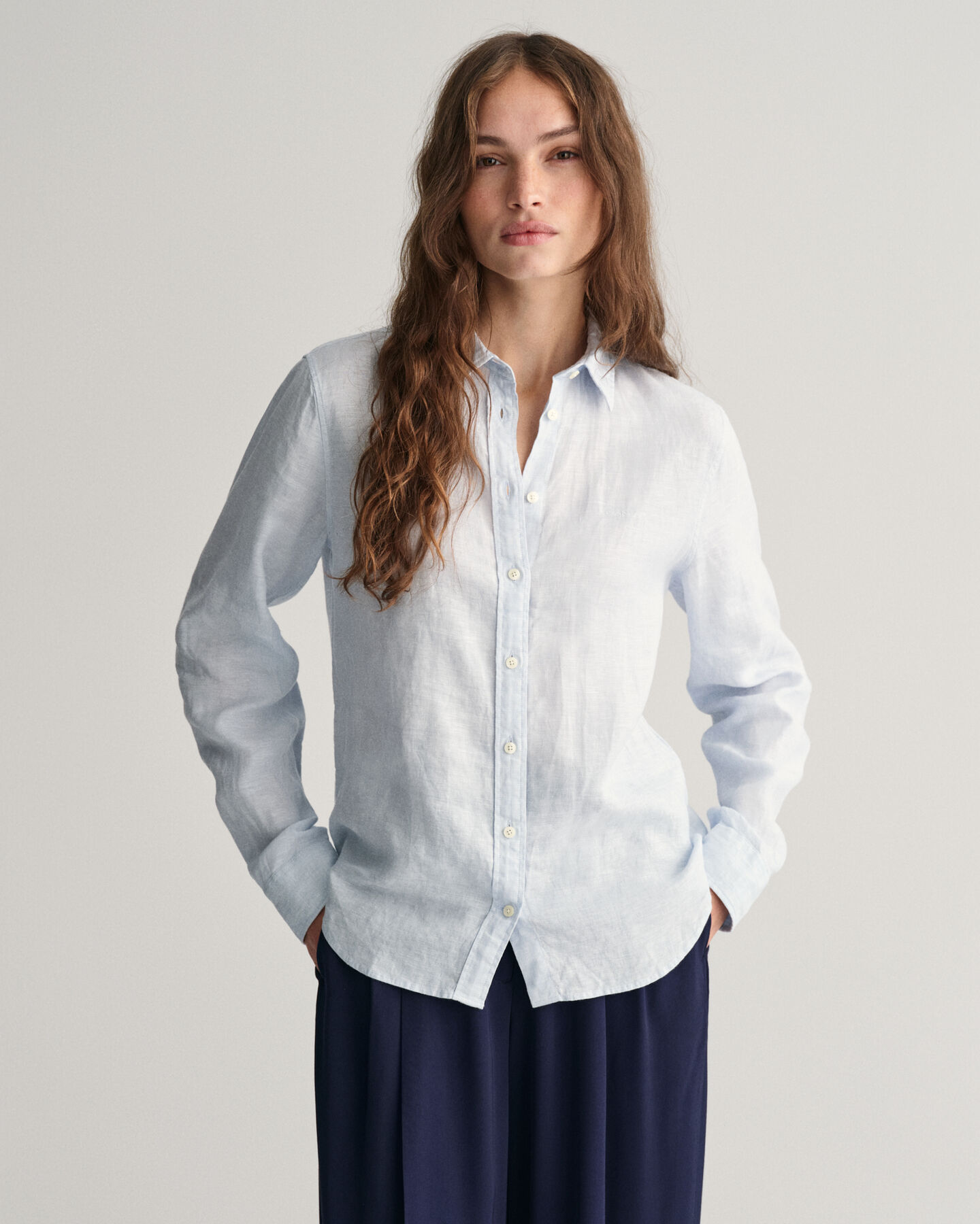 Camicia di lino a quadri in chambray regular fit