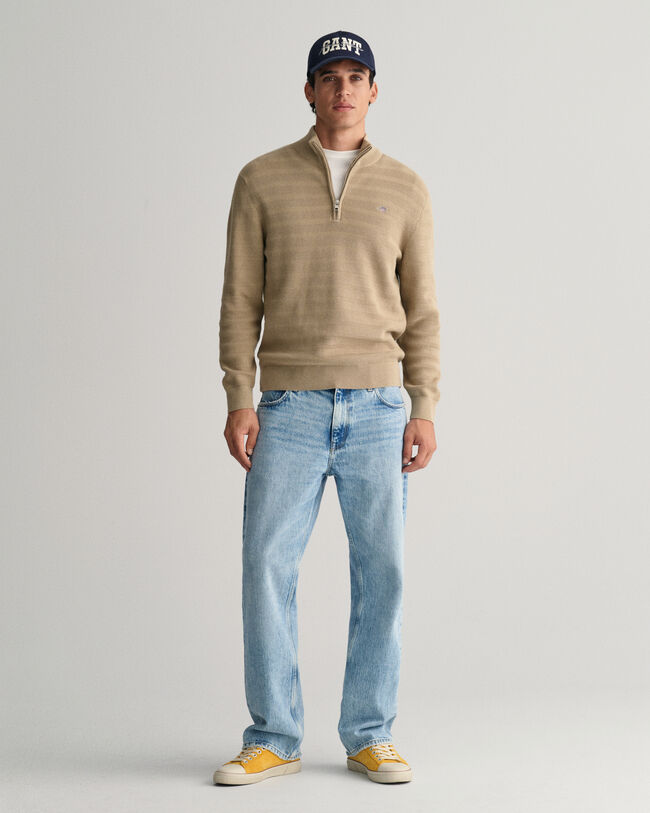 Maglia a righe in cotone testurizzato con zip corta