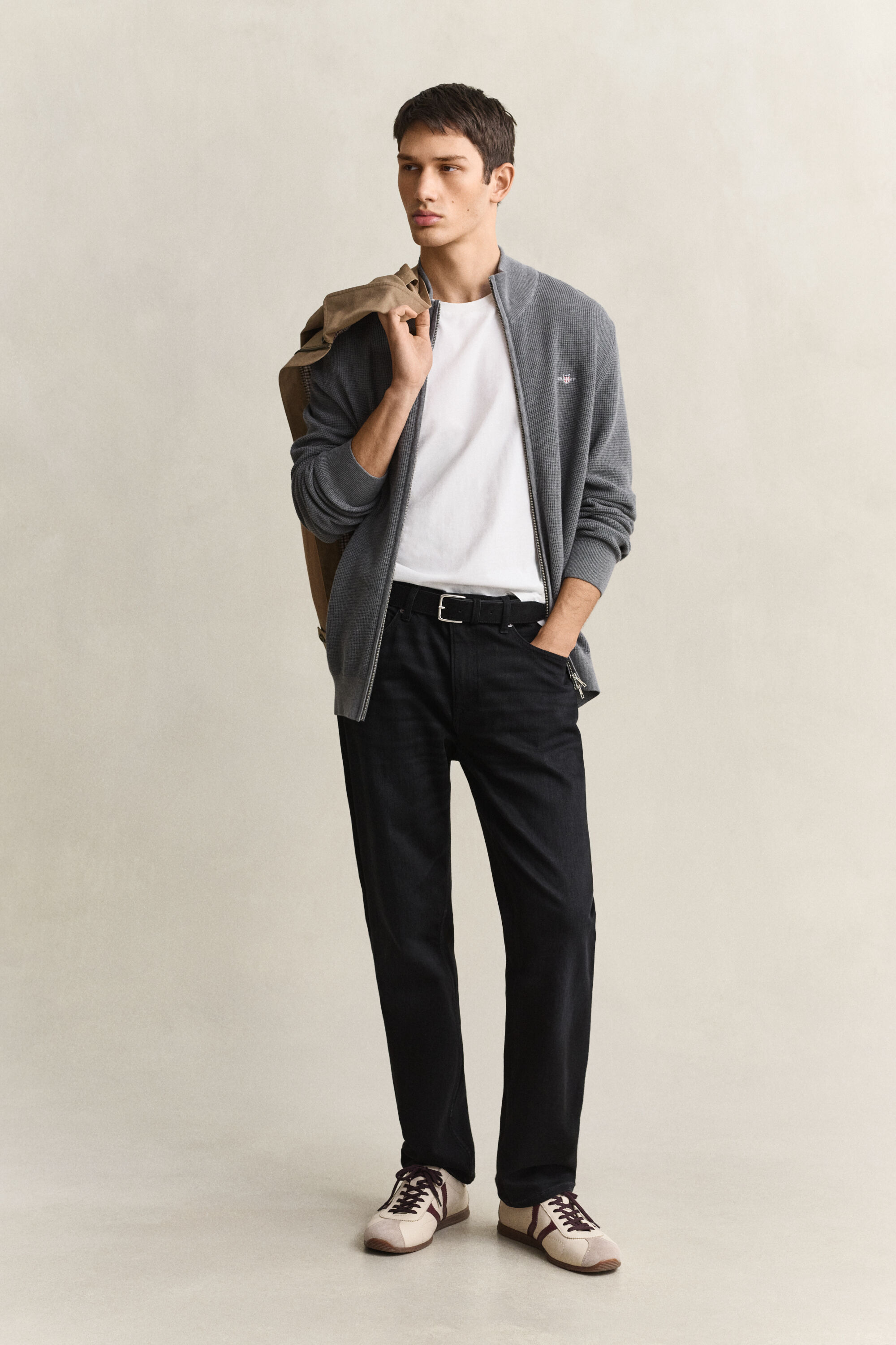 Cardigan con zip in cotone testurizzato