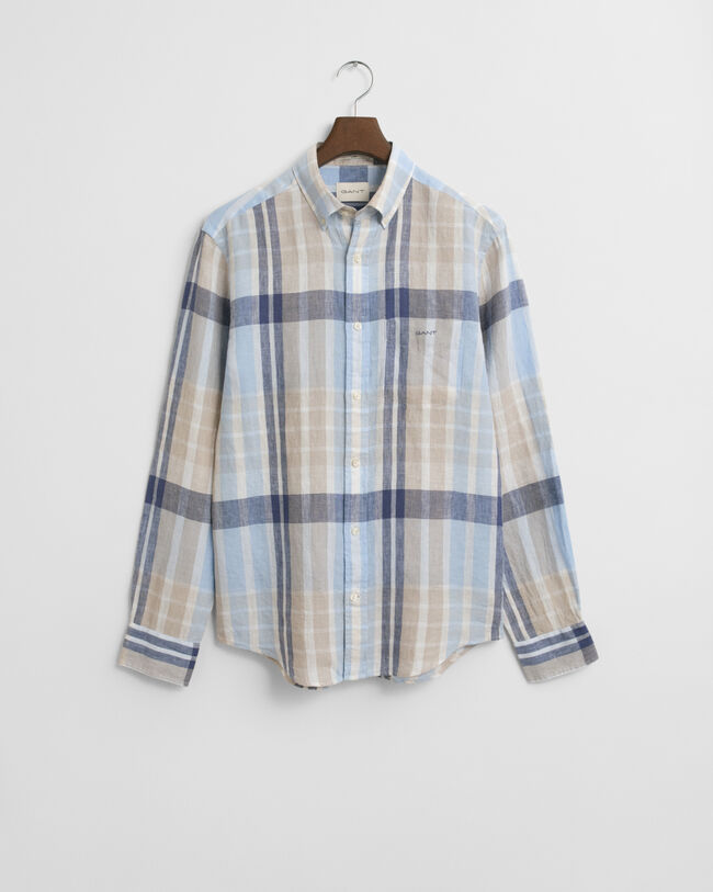 Camicia di lino a quadri madras regular fit