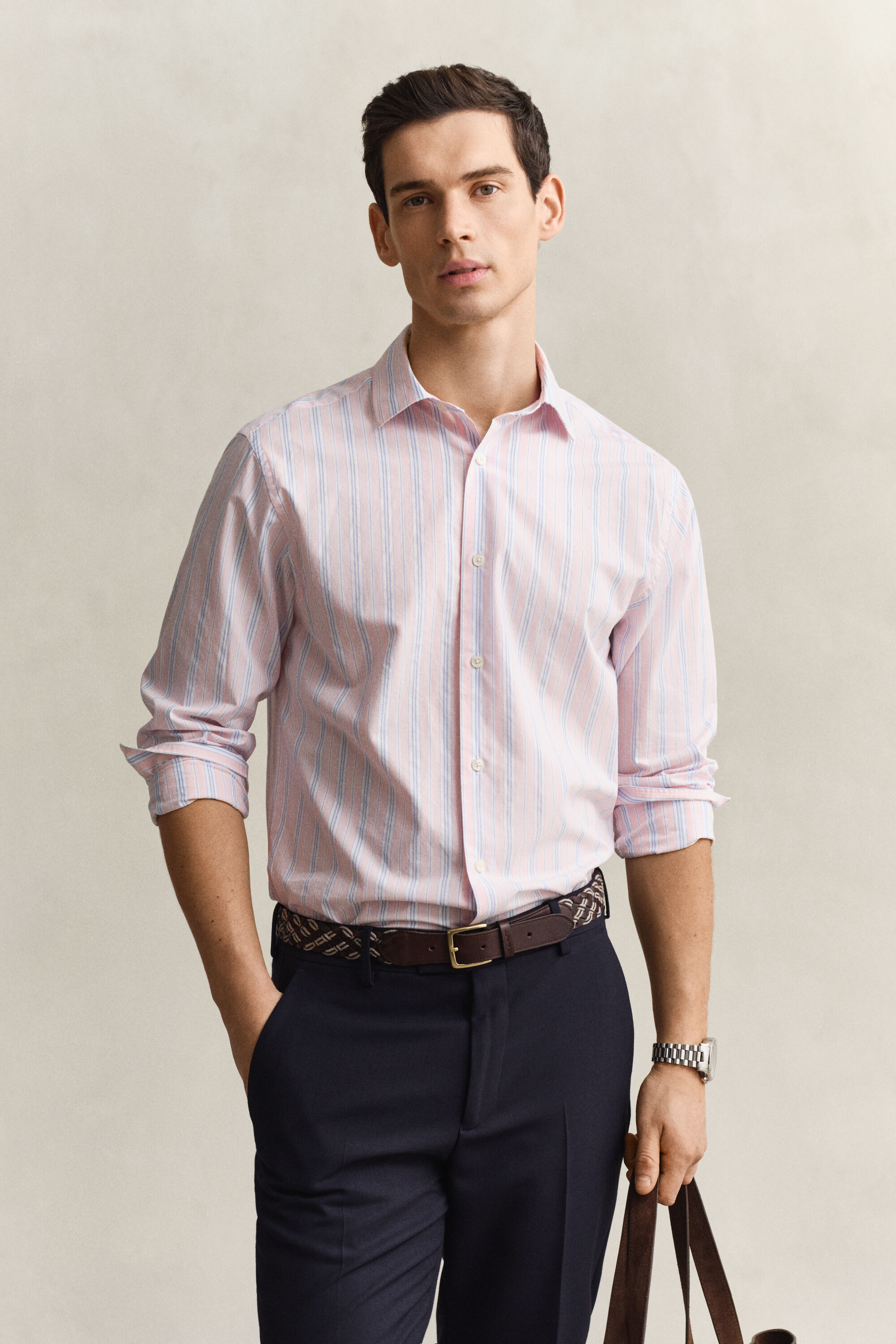 Camicia a righe in tessuto a spina di pesce regular fit